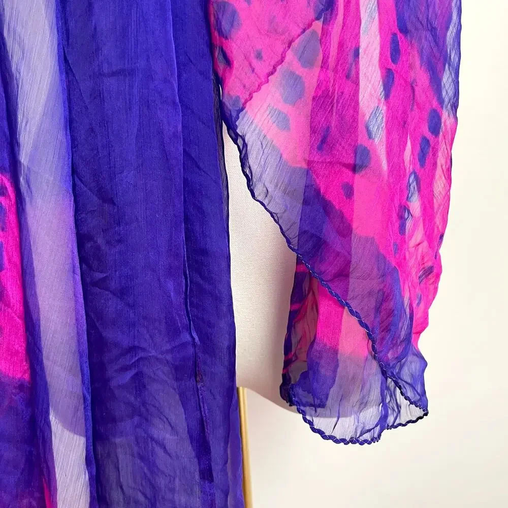 Vintage‎ Oversized Tie Dye Silk Scarf Wrap Colorful Dopamine Festival Boho